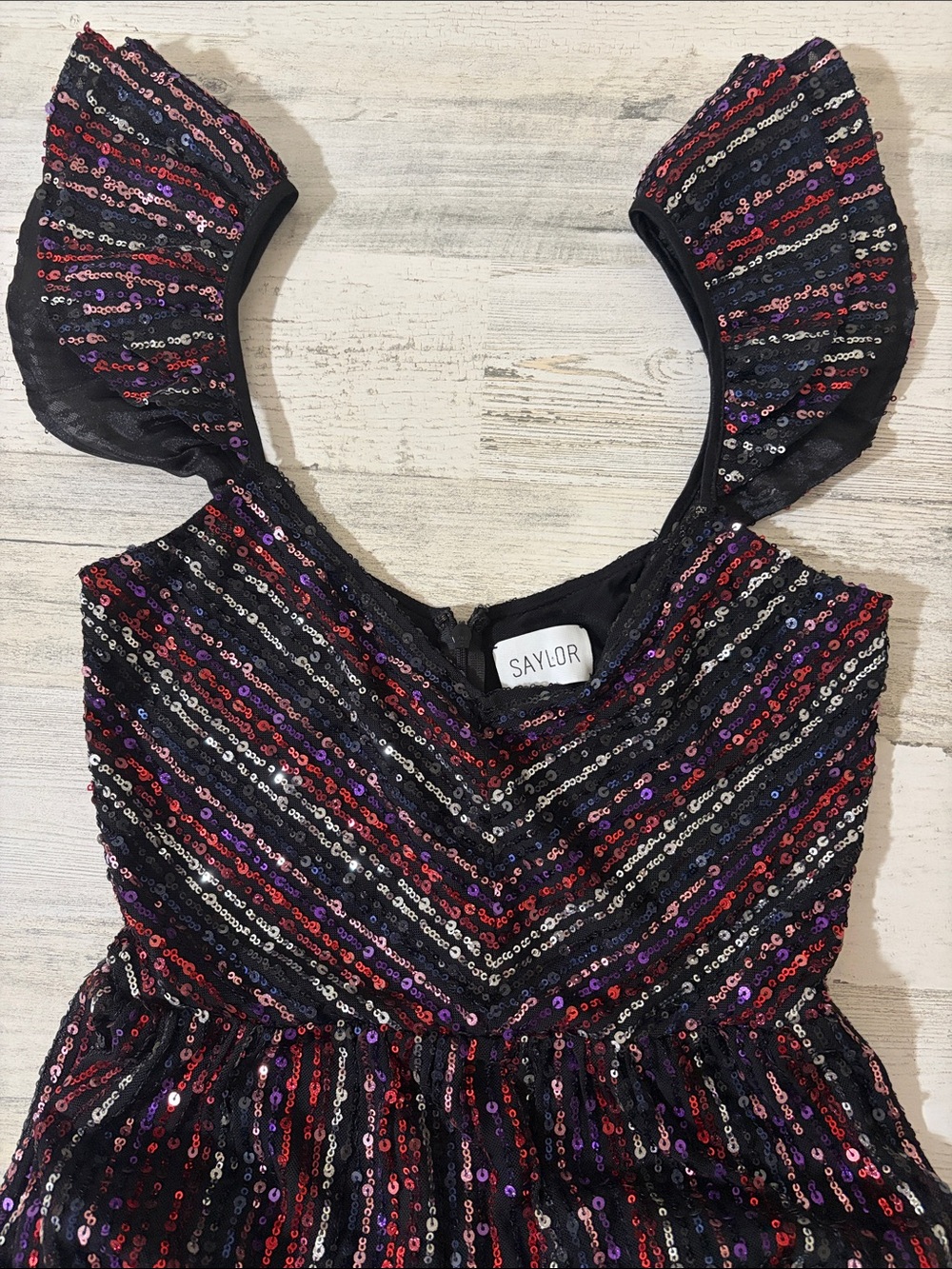 SAYLOR Quintana Ruffle Sequin Tiered Cocktail Dress - Picture 6 of 12